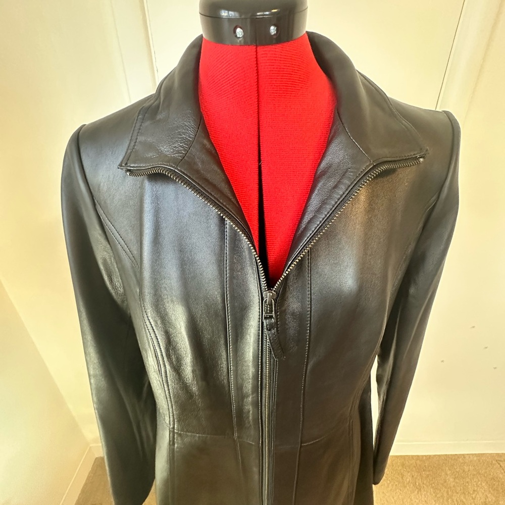 Katherine Kelly Black Lamb Leather Zip-Front Coat, SZ S, made in Korea - Picture 3 of 9